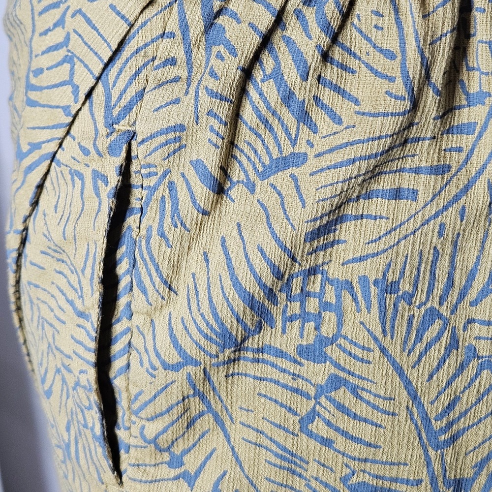 PrAna Organic Cotton Wrap Tulip Skirt Blue Tropical Leaf Mustard Boho Summer L - Picture 4 of 9